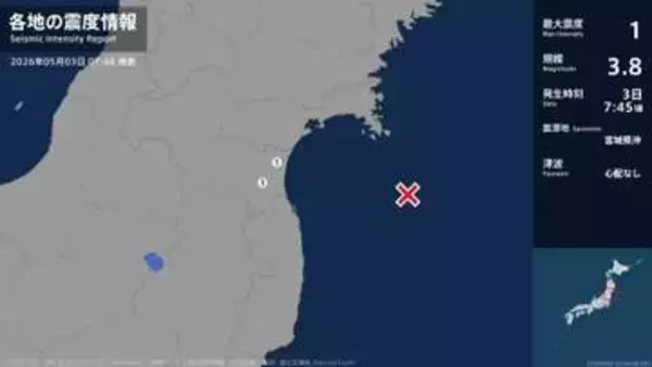 宮城県で最大震度1の地震　宮城県・角田市、岩沼市