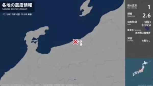 新潟県で最大震度1の地震　新潟県・妙高市、上越市