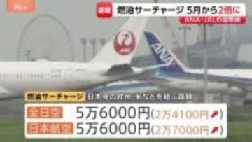 ANAとJALが燃油サーチャージ引き上げ　算出方法見直し5月購入分から最大2倍ほどに　日本発の米・欧州便は両社ともに5万6000円