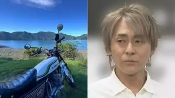 【 ヒロシ 】愛車バイク「KH250」で湖畔へツーリング　バックミラー？にトンボが歓迎　フォロワー感嘆「綺麗な景色とイケメン3人」