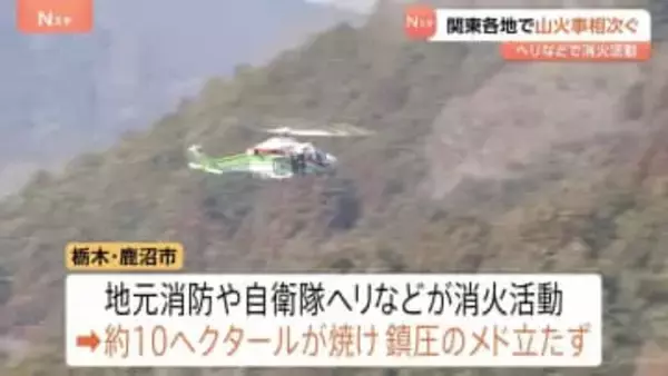 関東各地で山火事相次ぐ　自衛隊ヘリなどが消火活動　栃木・鹿沼市　茨城・常陸太田市　ともに未だ延焼続く　神奈川・小田原市　鎮圧も消防隊員1名が体調不良で緊急搬送
