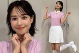 「【鷲見玲奈】ゴルフウェアのオフショット「可愛いウェアを着て可愛い髪型にしてもらったので、思いっきりぶりっ子してみました　怒らないで…！笑」」の画像1