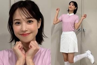 【鷲見玲奈】ゴルフウェアのオフショット「可愛いウェアを着て可愛い髪型にしてもらったので、思いっきりぶりっ子してみました　怒らないで…！笑」