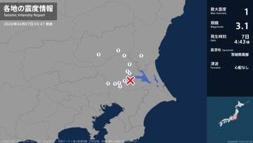 茨城県、栃木県、千葉県で最大震度1の地震　茨城県・水戸市、土浦市、石岡市、取手市、つくば市、守谷市