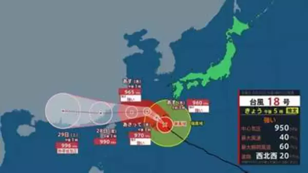 【26日の天気】西日本は40℃に迫る暑さ　沖縄・奄美は台風18号が最接近　最大瞬間風速60メートル予想で家屋倒壊のおそれも【台風情報】