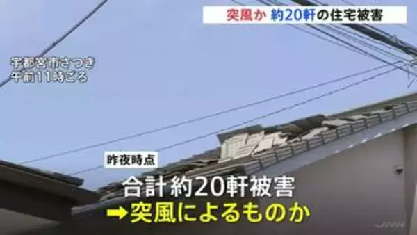 「屋根の瓦が飛ばされた」栃木・宇都宮市の住宅約20軒で塀が崩れるなどの被害　突風が原因か　けが人なし