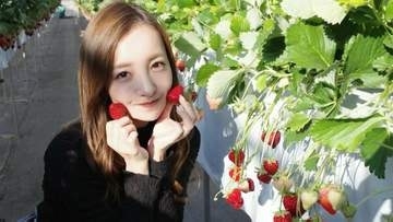 【 板野友美 】　いちごを手に　〝あざと可愛い〟スマイル　いちご狩り満喫ショット公開　「可愛いすぎる！」と絶賛の声