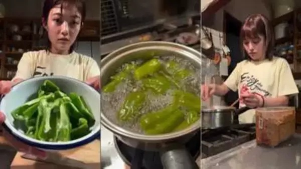 【 井上咲楽 】実家の台所でピーマン味噌汁　妹と味見「お父さん薄いって言いそう」　ほっこり日常にフォロワー「早速作ってみます」