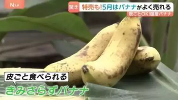 スーパーの売り場にずらり！なぜ？5月はバナナがよく売れる！プレミアムなジュース＆「もっちりとしてコクがある」皮ごと食べられる国産バナナも！