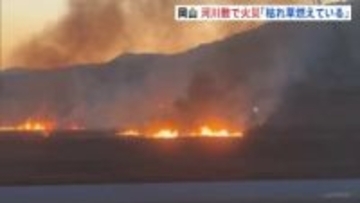 「枯れ草燃えている」河川敷で火災　高梁川にかかる新総社大橋の西岸付近で広範囲に燃え広がる　けが人なし　午後8時すぎに鎮圧状態　岡山・総社市