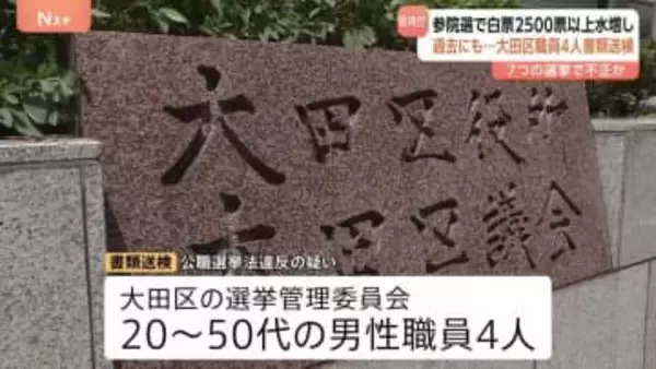 参院選などで投票数水増しか…東京・大田区の選挙管理委員会の男性職員4人を公職選挙法違反の疑いで書類送検　7つの国政選挙などで不正か　警視庁捜査二課