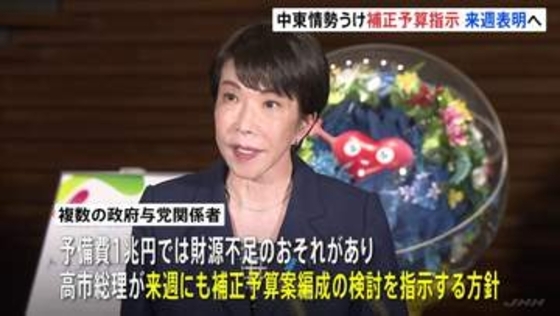 今年度補正予算案編成へ　高市総理が来週にも検討指示　ガソリンや電気・ガス料金への補助などもおこなう方針　中東情勢によるエネルギー価格の上昇を受け