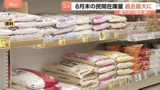 コメの民間在庫量が8月末として最大に　集荷数量に対する販売率は過去最低　外国産米の流入などが要因