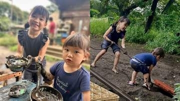【 ののちゃん 】　妹・ひーちゃんと雨上がりの泥遊びを満喫　手作り“泥のごちそう”に「可愛いすぎる仲良し姉妹」の声