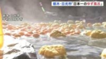 “日本一のゆず風呂”冬至の伝統行事　露天風呂に2026個のゆず　栃木・日光市の東照温泉