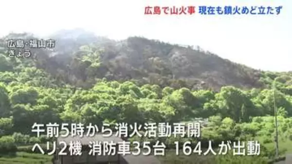 広島・福山市の山火事 鎮火のめど立たず　少なくとも15ヘクタールが焼損