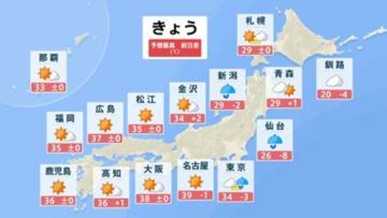 きょうも東海中心に「酷暑日」か　東京都心は夕方ごろ警報級大雨のおそれ　道路の冠水や川の増水などに警戒を