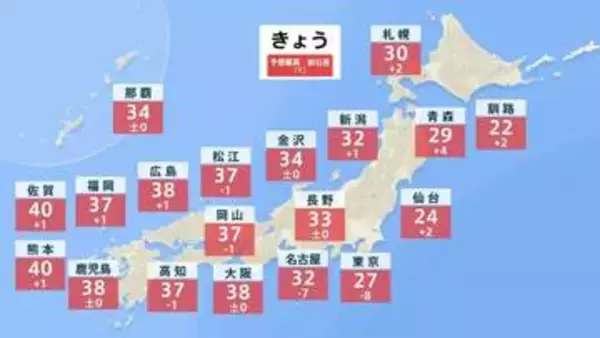 【気象予報士解説】関東は気温大幅ダウン 西日本は記録的猛暑の所も…熊本は40℃予想　台風13号は4日に小笠原諸島に接近の見込み
