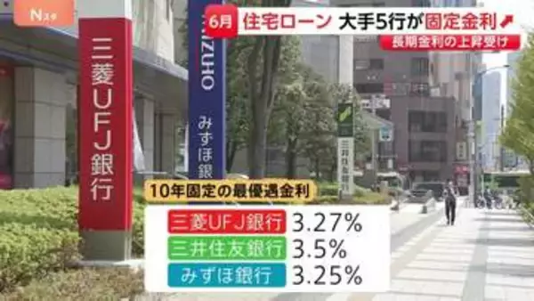 6月の住宅ローン固定金利引き上げ メガバンク5行が発表　長期金利の上昇受け