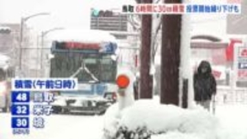 大雪の影響広がる　鳥取県では30センチの降雪確認　空の便は全て欠航…衆議院選挙の投票時間2時間繰り下げも