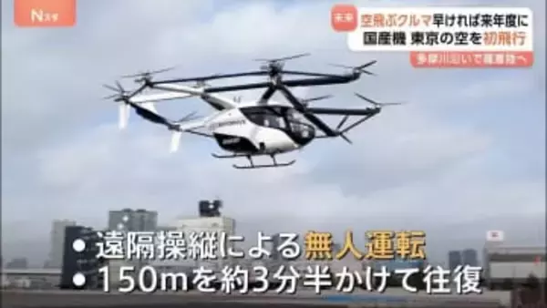 国産「空飛ぶクルマ」が東京の空を初飛行　2027年度には乗客を乗せた運行を行う方針　運賃は「タクシーの2倍、それ以下レベルの形にしたい」