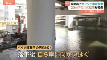 「助かったと聞いてほっとした」首都高で乗用車とバイクが接触事故　バイク運転の62歳男性が20m下の川に落ちるも…泳いで岸に向かい軽傷