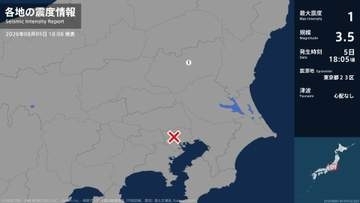 栃木県で最大震度1の地震　栃木県・宇都宮市
