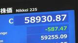 「午前の日経平均株価 きのう終値からの下げ幅一時600円超 5万9000円台割り込む」の画像1