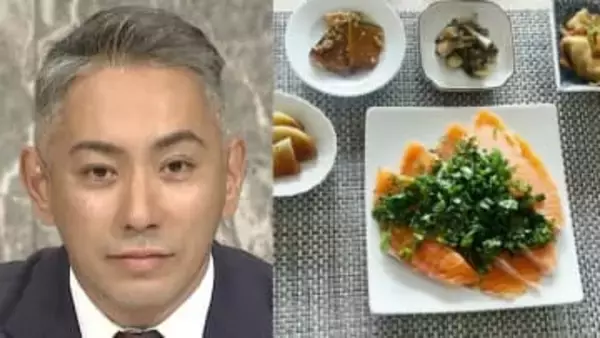 【 市川團十郎 】　品数豊富な朝食を公開  " 舞台がない時期はこれが好き " サーモンの刺身と香草の美しい盛り付け