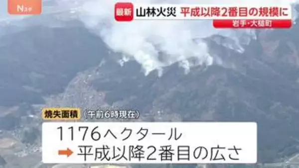 岩手・大槌町の山林火災　焼失面積が平成以降2番目の規模に　1人けが・建物8棟が全焼　発生から3日目も火の勢い収まる気配なし