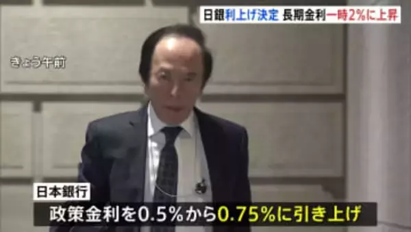 日銀が追加利上げ決定　政策金利0.75％ “30年ぶり高水準”に　住宅ローン固定金利の基準となる長期金利は2％超“19年半ぶり”