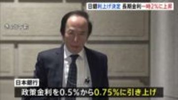 日銀が追加利上げ決定　政策金利0.75％ “30年ぶり高水準”に　住宅ローン固定金利の基準となる長期金利は2％超“19年半ぶり”