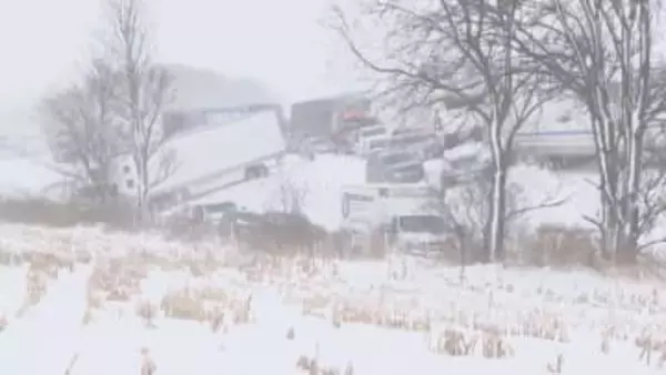 トラックなど100台超の玉突き事故　冬の嵐に襲われたアメリカ中西部ミシガン州　風速は最大約18m、積雪量30センチの予報