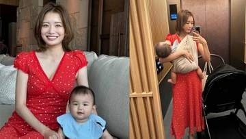 【 蜂谷晏海 】　生後7か月の次男と鮮やかな赤ワンピ姿で“カフェデート”　「お洒落しておしゃれな場所へ行くのも楽しいな〜と」