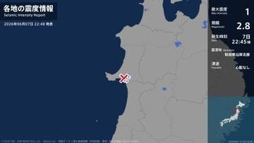 秋田県で最大震度1の地震　秋田県・潟上市、井川町