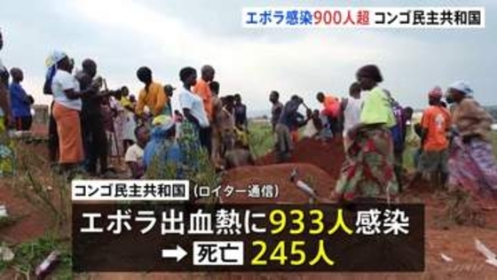 コンゴ民主共和国でエボラ出血熱の感染者900人超え　北東部にある難民キャンプでも少なくとも30人死亡 感染急拡大か