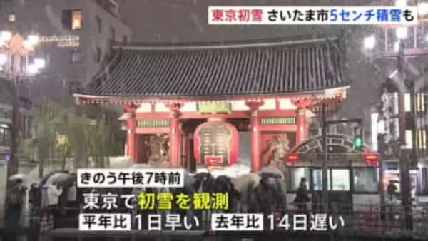 東京で初雪を観測　さいたま市5センチ・東京都心1センチの積雪　交通障害に注意呼びかけ