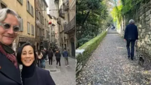 【 中村江里子 】愛犬同伴でケーブルカーに乗れず「ビル27階分」坂道を登って　北イタリアで “一番美しい” 城砦都市へ