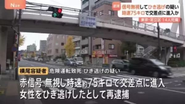 東京・足立区14人死傷ひき逃げ　危険運転致死とひき逃げ容疑で男（37）を再逮捕　赤信号を無視し時速約75キロで交差点進入か　警視庁