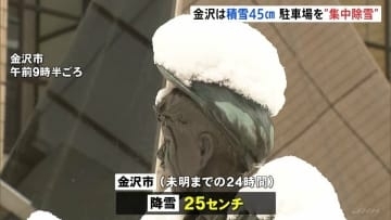 日本海側に再び強烈な寒気　石川・金沢市は積雪45センチ　駐車場を“集中除雪” 今夜にかけ大雪や路面凍結による交通機関への影響に警戒