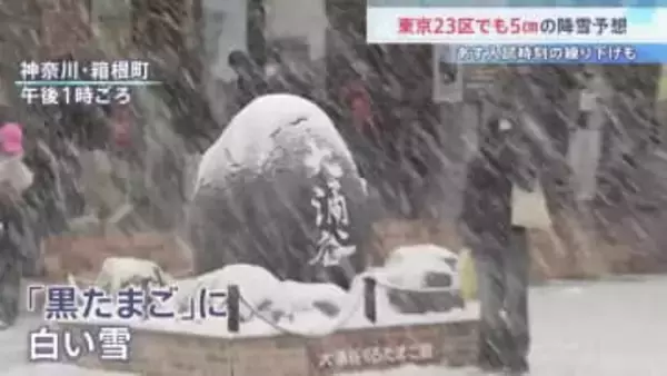 関東各地で雪　東京23区で8日夕方にかけ5cmの降雪予想　千葉・木更津の公園は銀世界に　神奈川・箱根町では名物「黒たまご」に白い雪が