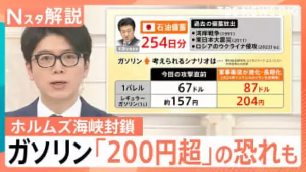 ホルムズ海峡“封鎖”でガソリン200円超の恐れも　イラン情勢悪化で夏以降に電気代も影響か　懸念は「3週間分」の天然ガス【Nスタ解説】