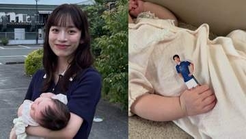 【 上田綺世選手の妻・由布菜月 】　第1子長女誕生後 “初の父の日” を報告 　チュニジア戦2ゴールの夫を「アクスタ」で祝福する愛娘の姿に反響