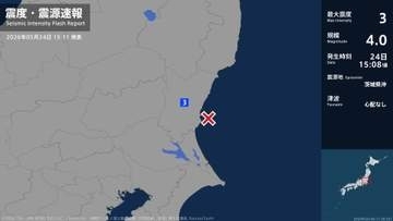 茨城県で最大震度3の地震