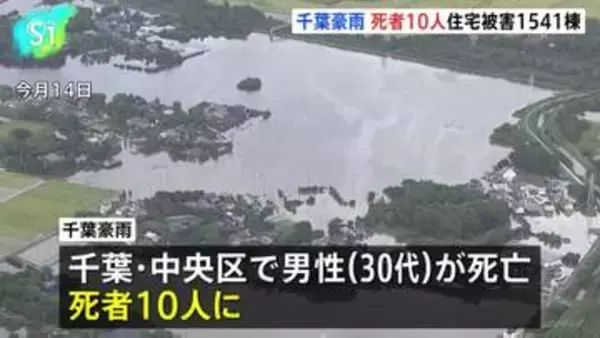 千葉豪雨から3日　死者は10人に　30代男性が一酸化炭素中毒で死亡　1500棟超の住宅で浸水などの被害も