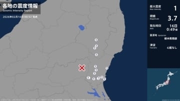 福島県、茨城県で最大震度1の地震　福島県・棚倉町、矢祭町、玉川村、浅川町、茨城県・水戸市、日立市、笠間市