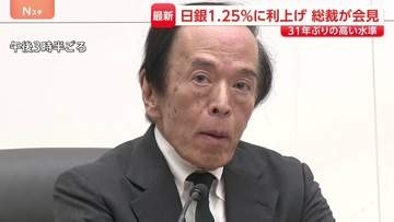 日銀　政策金利1.25％に利上げ　31年ぶりの高水準　植田総裁会見で利上げを続ける方針強調