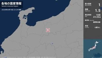 長野県で最大震度1の地震　長野県・大町市