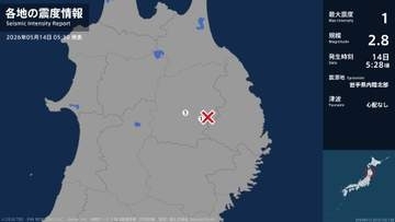 岩手県で最大震度1の地震　岩手県・盛岡市