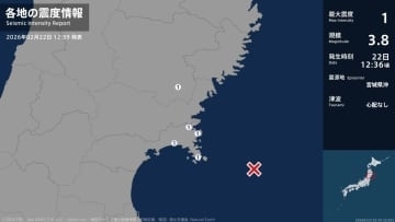 岩手県、宮城県で最大震度1の地震　岩手県・一関市、宮城県・石巻市
